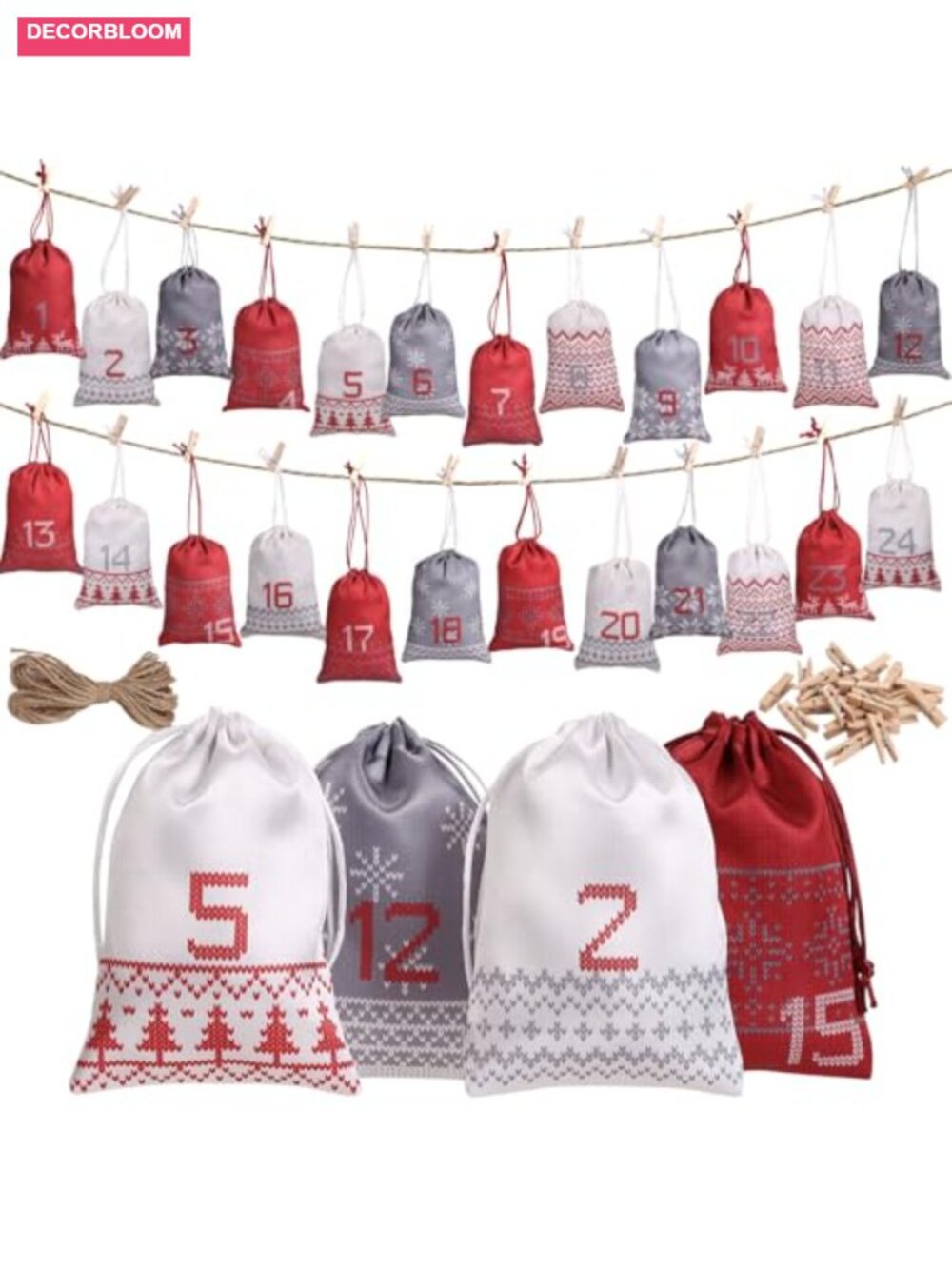 24 Reusable Polyester Advent Calendar Bags Empty Small Gift Pouch